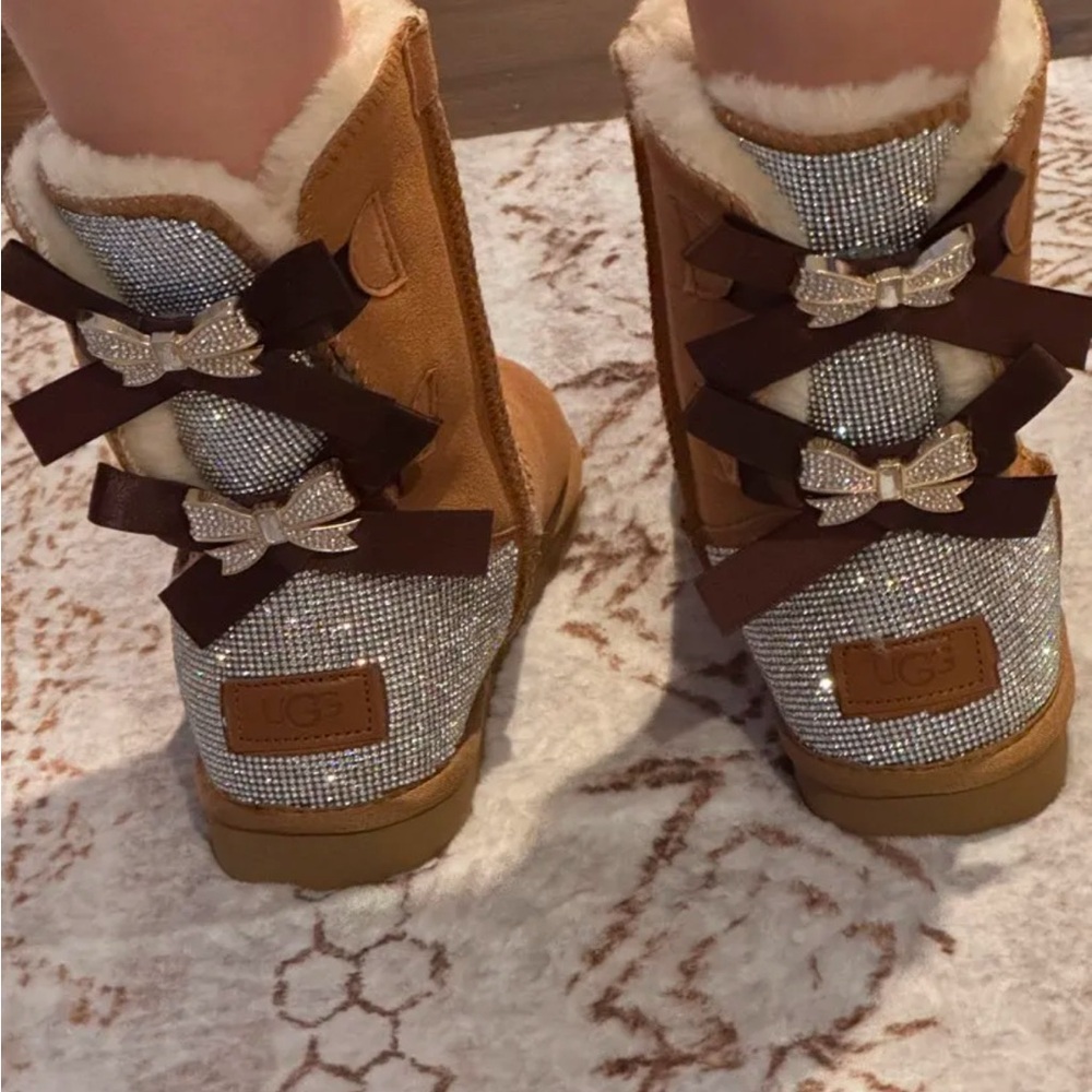 UGG Glitter Bow Boots - Tan and Silver